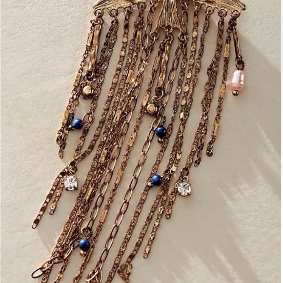 NWT! Free People Gold and Blue Dangle Brooch - Picture 3 of 7